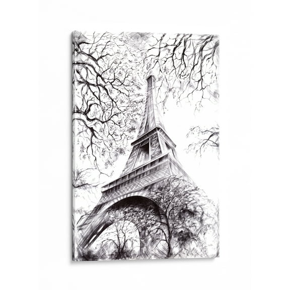 INTALENCE ART Eiffel Tower Picture Wall Art Decor, 12x18in Paris France Tower Canvas Print. Modern Black and White Home and Office Decor. Living Room, Bathroom, Bedroom Poster Decoration. Easy to Hang
