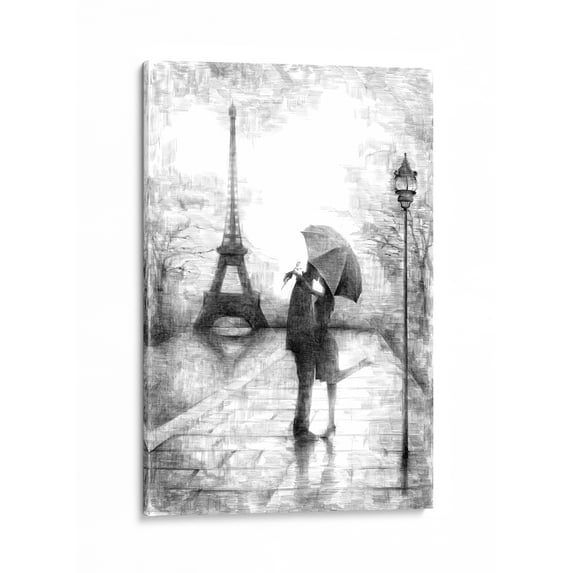 INTALENCE ART Paris Eiffel Tower Picture Wall Art Decor, 12x18in Romantic Couple Kiss Canvas Print. Modern Black and White Home Decor. Living room, Bathroom, Bedroom Poster Decoration. Easy to Hang.