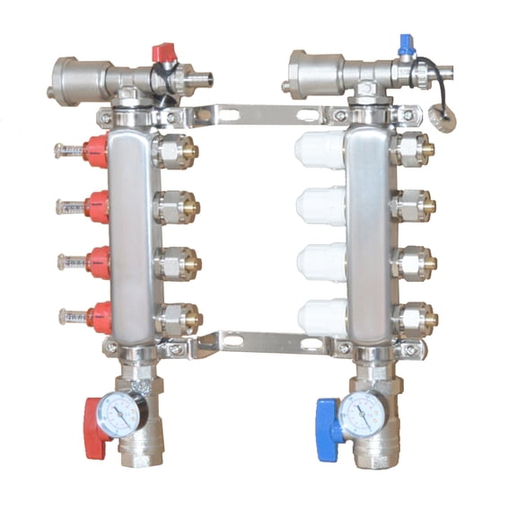 INTBUYING 1/2" Floor Manifold Stainless Steel Radiant PEX Floor Heating Set with Flow Meters 4 Branches