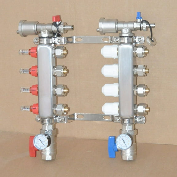 INTBUYING 1/2" Stainless Steel Floor Heating Water Distributor with Flow Meters 4 Branches