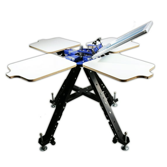 INTBUYING 1 Color 4 Station Single Rotating Screen Printing Press Silk Press Printer DIY T-Shirt Machine Adjustable Height