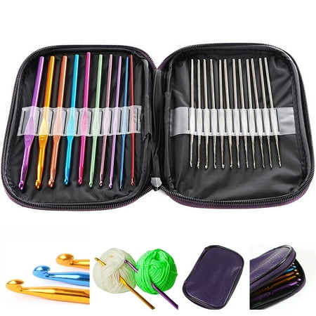 INTBUYING 1 Set 22pcs Colorful Aluminum Crochet Hooks Needles Knit Weave Craft Yarn Tools