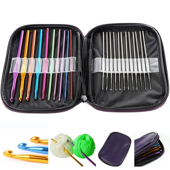INTBUYING 1 Set 22pcs Colorful Aluminum Crochet Hooks Needles Knit Weave Craft Yarn Tools