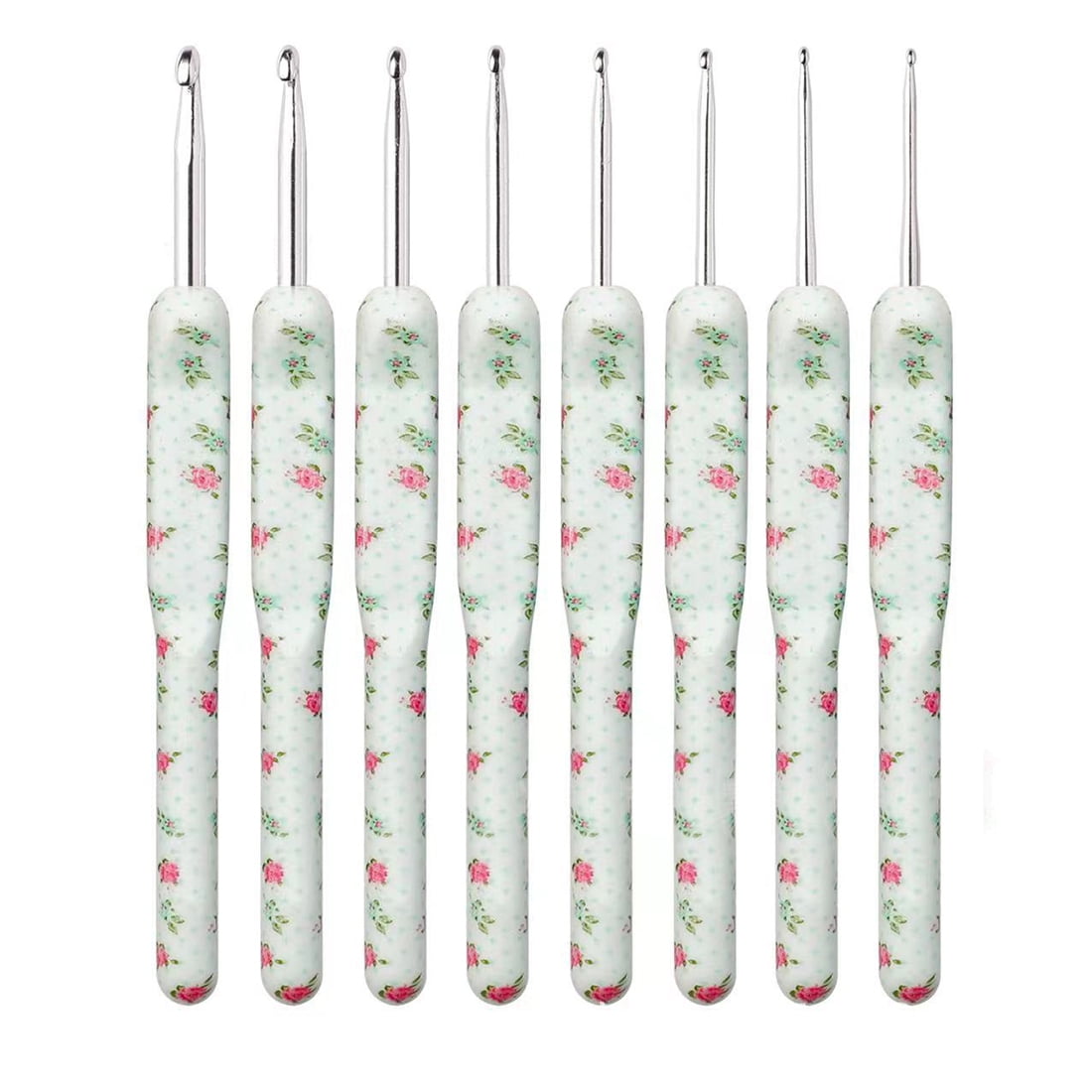 INTBUYING 1 Set 8pcs Soft Pottery Crochet Hooks Needles Knit Weave White Floral Style