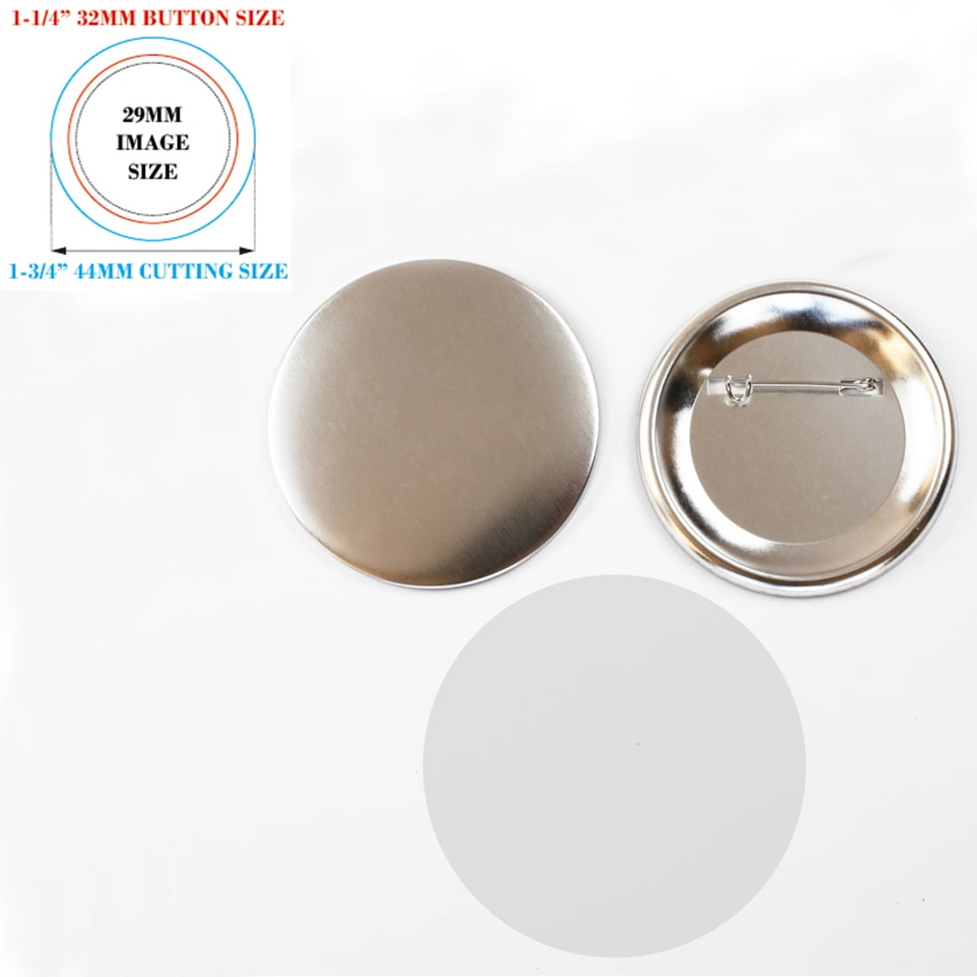 INTBUYING 100set 1.26in/32mm Round Badges Pin Back Button Metal for DIY Craft