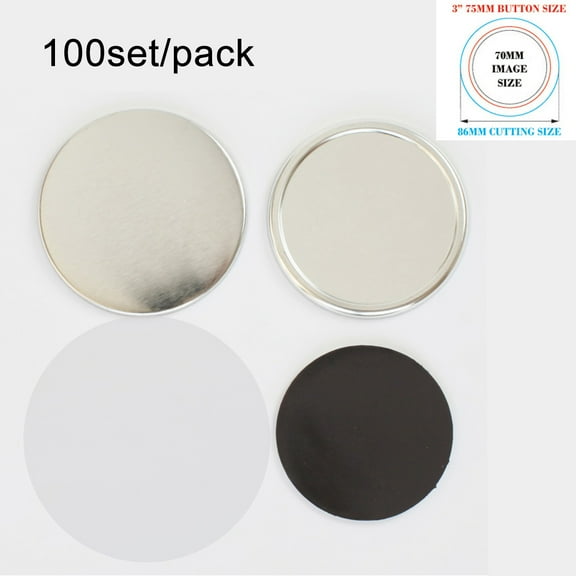 INTBUYING 100set 3in/75mm Rubber Magnetic Button Part Round Badges for DIY