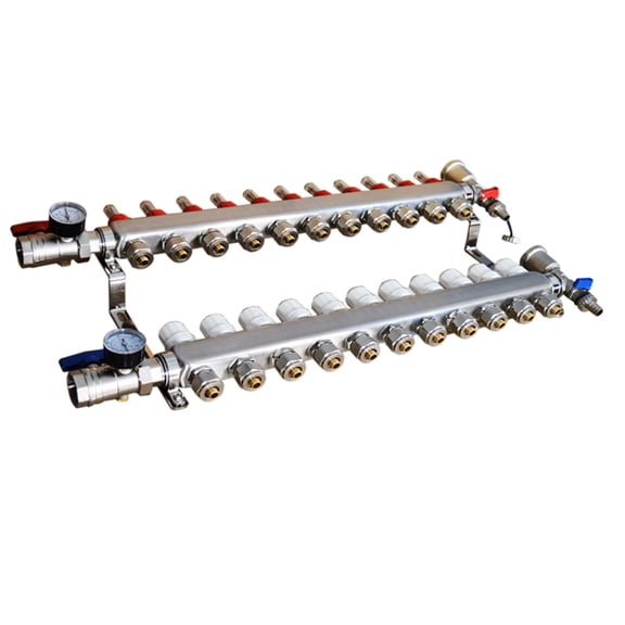 INTBUYING 11-Branch Stainless Steel Floor Heating Water Distributor PEX Radiant Floor Heating Manifold Set Pipe Fittings