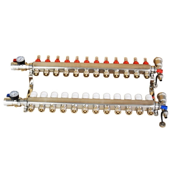 INTBUYING 12-Branch Stainless Steel Floor Heating Water Distributor PEX Radiant Floor Heating Manifold Set Pipe Fittings