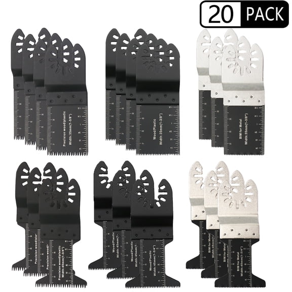 INTBUYING 20pcs Saw Blades Kit Oscillating Multitool Quick Release Saw Blades for Wood PVC Copper Cutting