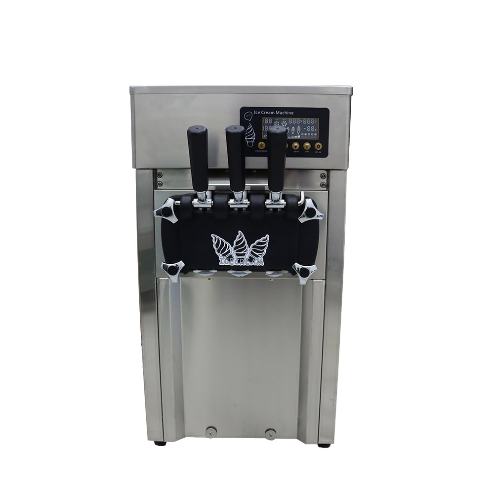 INTBUYING 3 Flavor Soft Ice Cream Machine Ice Cream Cone Maker Stainless Steel with LED Display