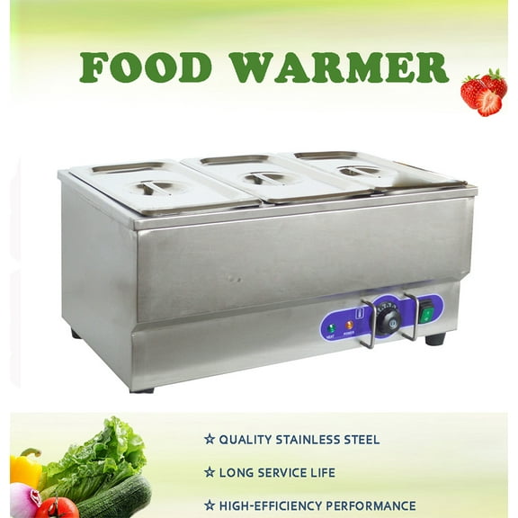 INTBUYING 3-Pan Commercial Bain Marie Buffet Food Warmer Steam Table for Catering and Restaurant