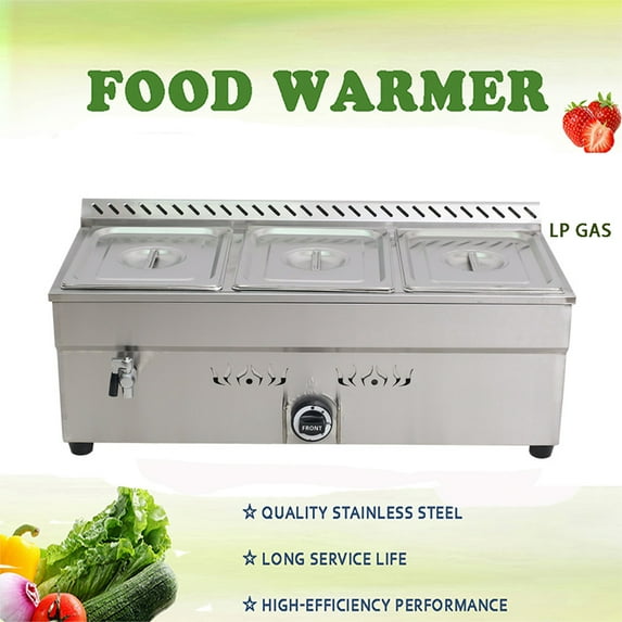INTBUYING 3-Pan Food Warmer LP Gas Buffet Food Warmer with Pressure Relief Valve Stainless Steel Restaurant Canteen Food Heater