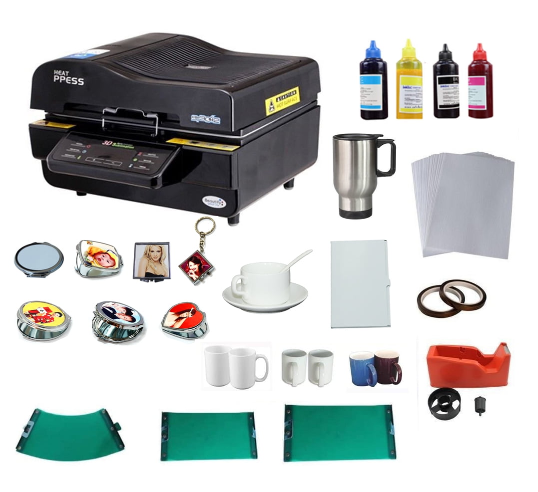 INTBUYING 110V 3D Vacuum Heat Press Machine Sublimation Ink Corlorful Mug  Plate Heat Tape A4 Sublimation Paper 3in1 Rubber Clamps 500ml/600ml/750ml
