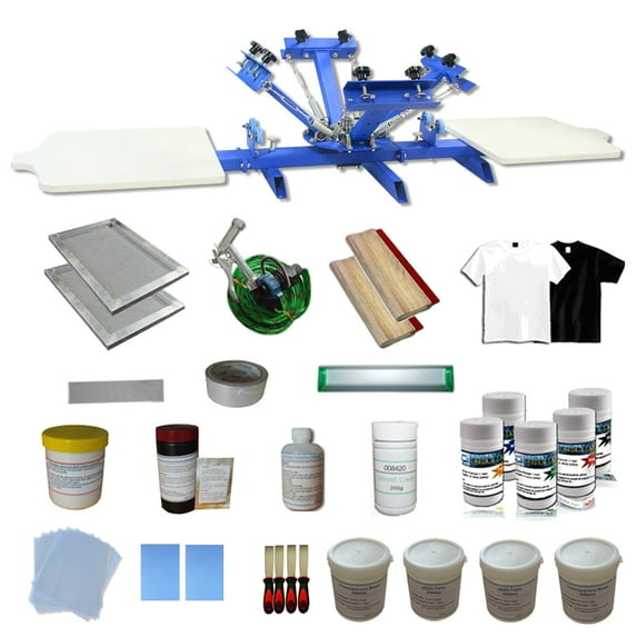 INTBUYING 4-2 Screen Printing Press with Materials Starter 4 Color 2 Station Silk Screen Printing Kit