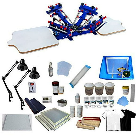 INTBUYING 4 Color 2 Station Screen Printing Machine Press Kit T-Shirt Printing Kit