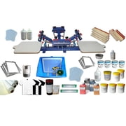 INTBUYING 4 Color 2 Station Screen Printing Press Start Kit Full Colors Silk Screen Printing Materials With Ink Squeegee Supplies