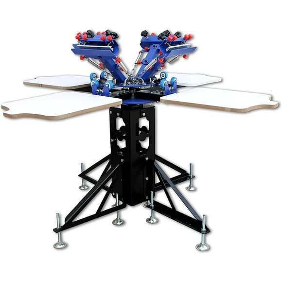 INTBUYING 4 Color 4 Station Screen Printing Machine Screen & Platen Rotating Micro-Registration Screen Printing Press Equipment T-Shirt DIY