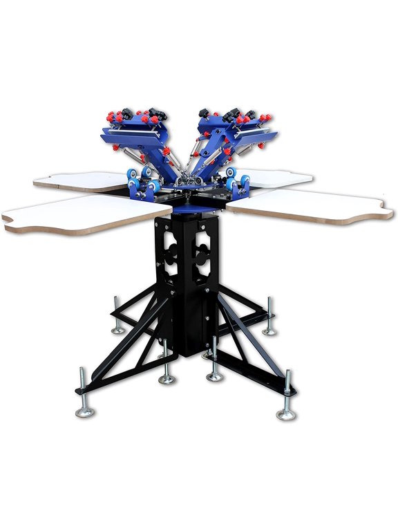 4 Color 4 Station Screen Printing Machine Screen & Platen Rotating Micro-Registration Screen Printing Press Equipment T-Shirt DIY