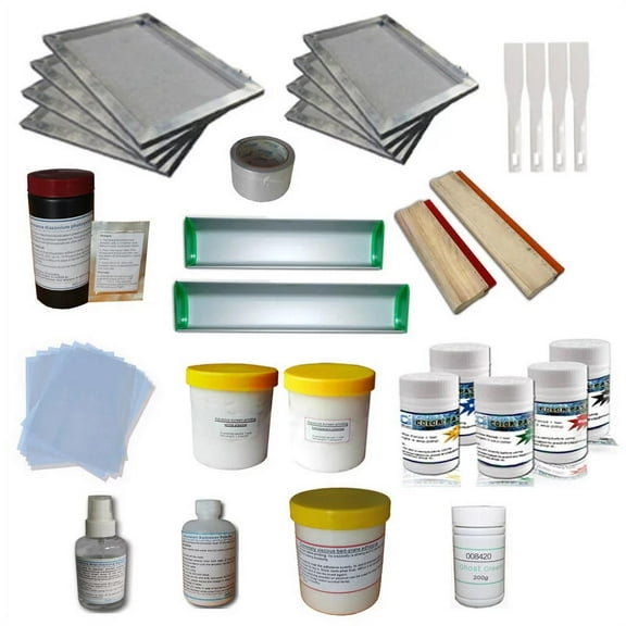 INTBUYING 4 Color Screen Printing Materials Kit T-Shirt Printing Package Printing Squeegee