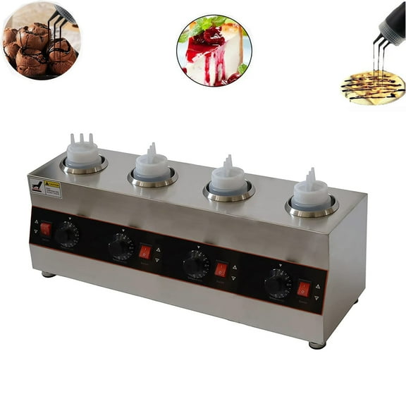 INTBUYING 4 Pots Electric Sauce Warmer Jam Condiment Dispenser Stainless Steel