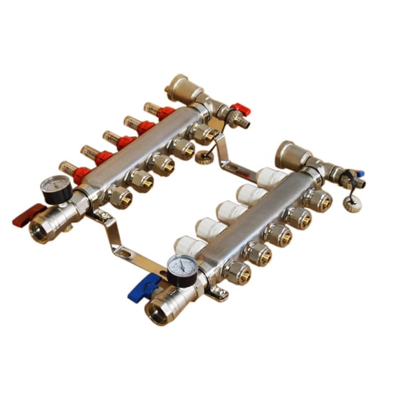 INTBUYING 5-Branch Stainless Steel Floor Heating Water Distributor PEX Radiant Floor Heating Manifold Set Pipe Fittings