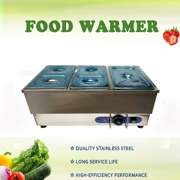 INTBUYING 5-Pan Food Warmer Commercial Buffet Food Warmer Stainless Steel Steam Table Restaurant Canteen Food Heater