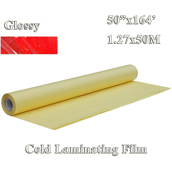 INTBUYING 50inX164Ft Glossy Cold Laminating Film Yellow Self-Adhesive Lamination Vinyl Film 1Roll for Cold Lamina-tor