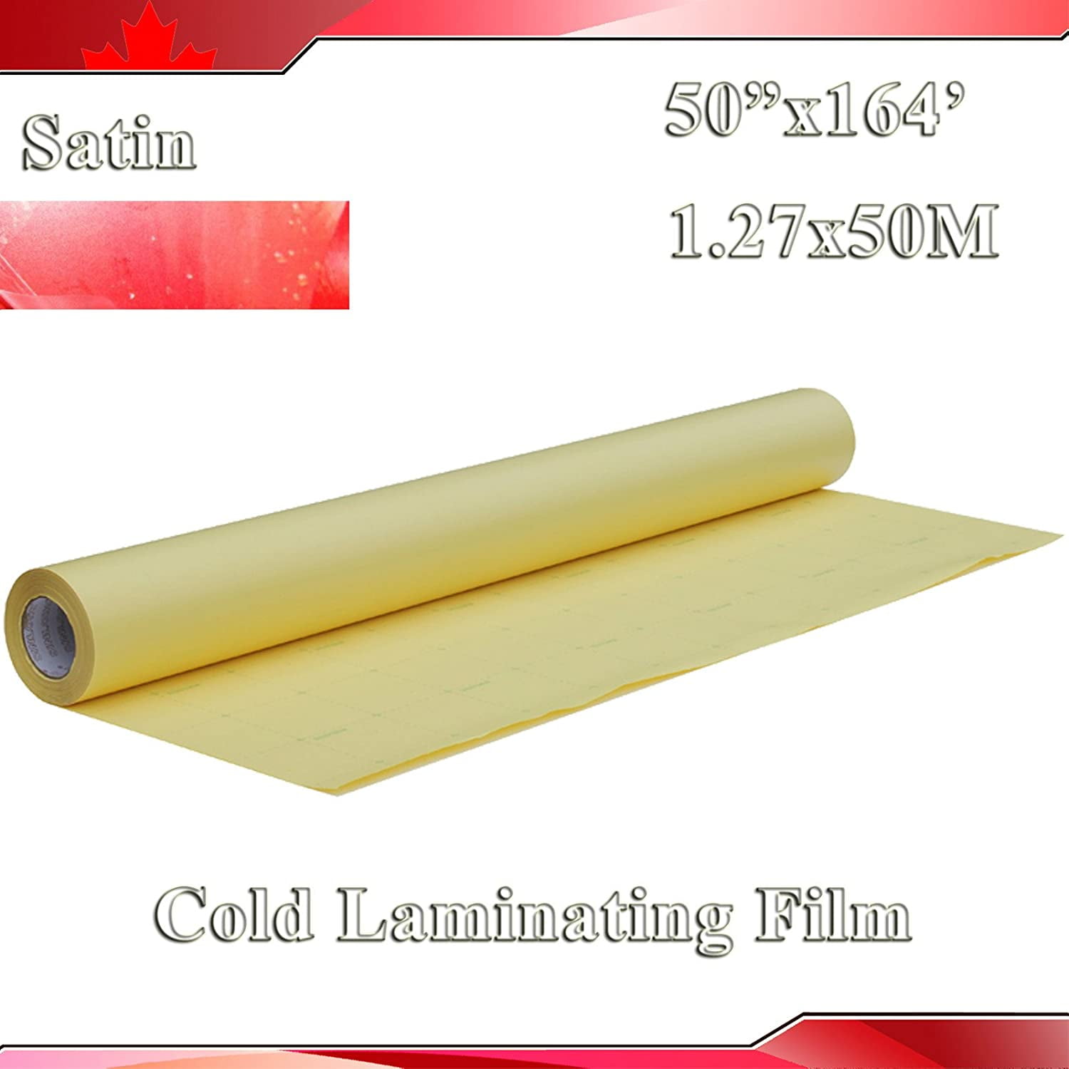 INTBUYING 50inX164Ft Satin Cold Laminating Film Yellow Self-Adhesive Lamination Vinyl Film 1Roll for Cold Lamina-tor