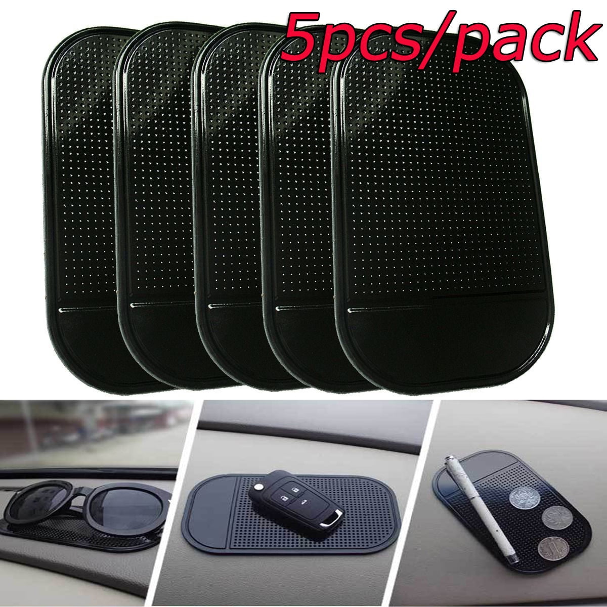 INTBUYING 5pcs Car Dashboard Sticky Pad Magic Anti- Non- Mat Car Dashboard Ahesive Mat for Cell Phone Cd Electronic Devices Phone Pad Black