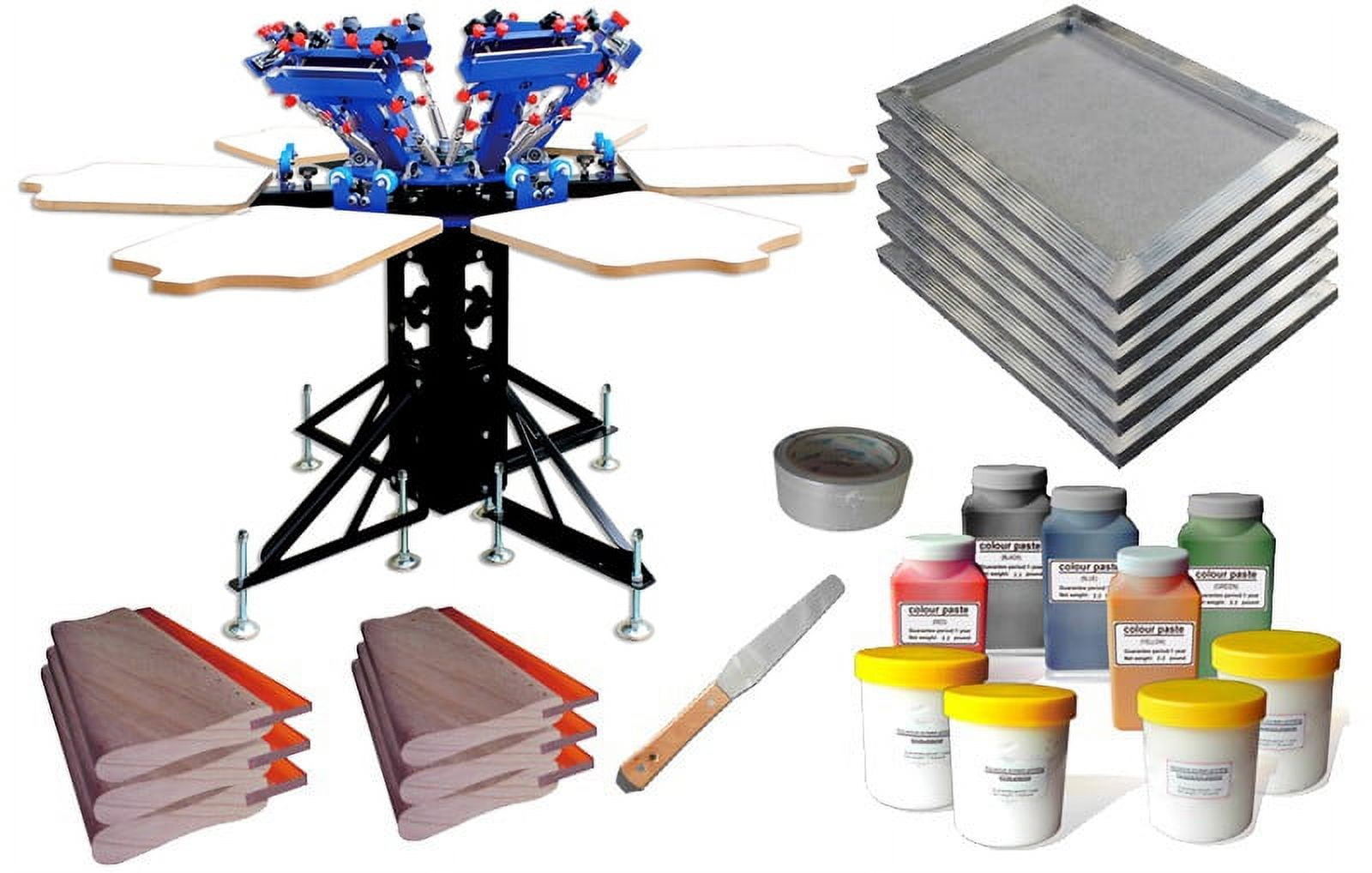 INTBUYING 6 Colors 6 Station Screen Printing Press Kit Silk Screen