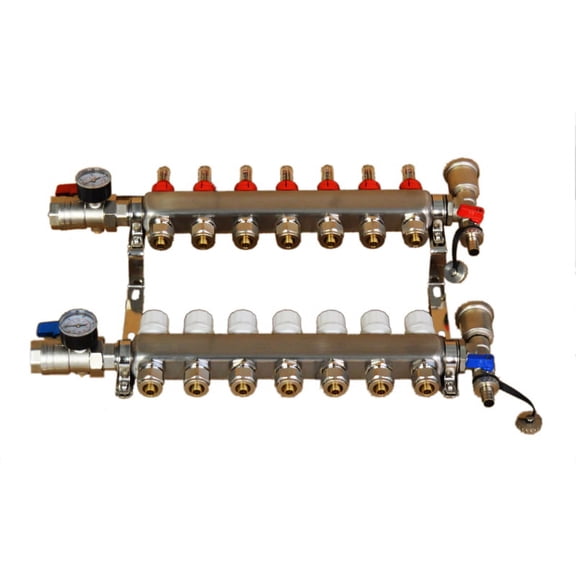 INTBUYING 7-Branch Stainless Steel Floor Heating Water Distributor PEX Radiant Floor Heating Manifold Set Pipe Fittings