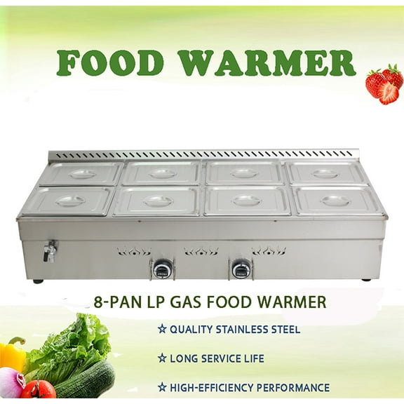 INTBUYING 8-Pan Food Warmer LP Gas Buffet Food Warmer with Pressure Relief Valve Stainless Steel Restaurant Canteen Food Heater