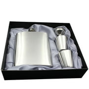 INTBUYING 8oz Stainless Steel Hip Flask with 1 Funnel & 2 Cups in Gift Box