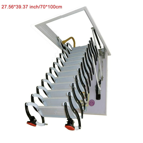 INTBUYING Attic Ceiling Ladder Stairs 10.5ft/13Steps White 27.6*39.4in Al-mg Alloy