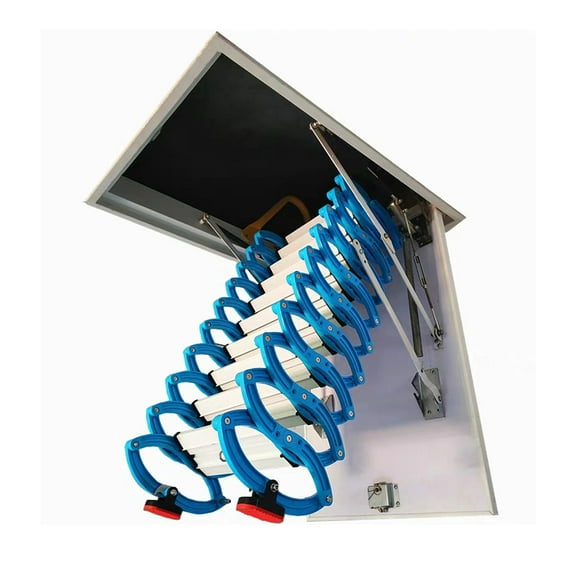 INTBUYING Attic Ceiling Ladder Stairs 9.8ft/12Steps Carbon Steel Blue 31.5*35.4in