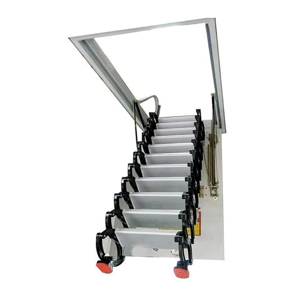 INTBUYING Attic Ceiling Ladder Stairs 9.8ft/12Steps White 27.6*35.4in Al-mg Alloy