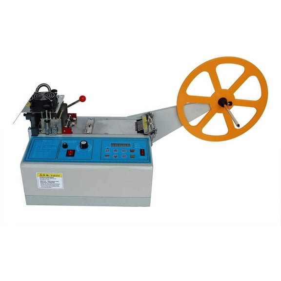INTBUYING Automatic Digital Belt Cutting Machine Cutter Hot and Cold Cut Slitter Tape Strap Fabric Leather Blue Panel 220V