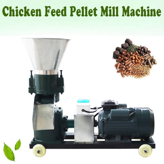 INTBUYING Chicken Feed Pellet Mill Machine 3MM Farm Animal Feed Granulator with 2 Head Press Roller 3KW 220V