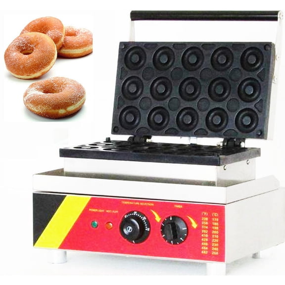 INTBUYING Commercial Donut Maker Electric Donut Baking Iron Waffle Machine Doughnut Making Machine(15 Donuts)