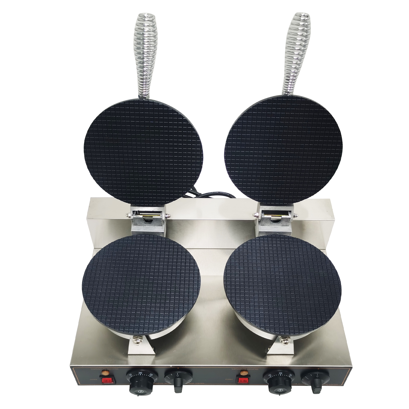 INTBUYING Commercial Ice Cream Cone Maker Machine Electric Double Station Baker Stainless Steel