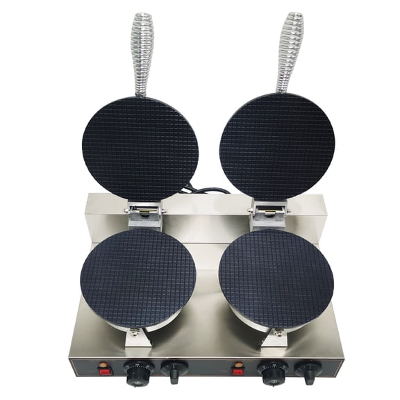 INTBUYING Commercial Ice Cream Cone Maker Machine Electric Double Station Baker Stainless Steel