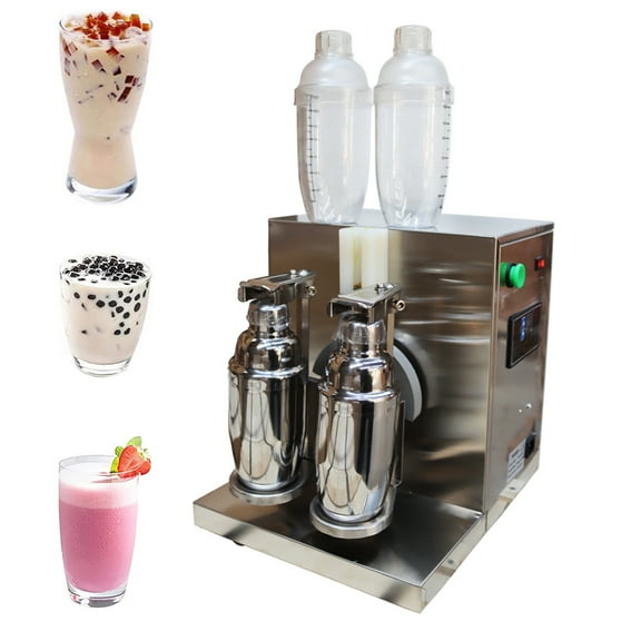 INTBUYING Double Station Milk Shaking Machine Milk Tea Shaker with 2pcs 750ml Mugs