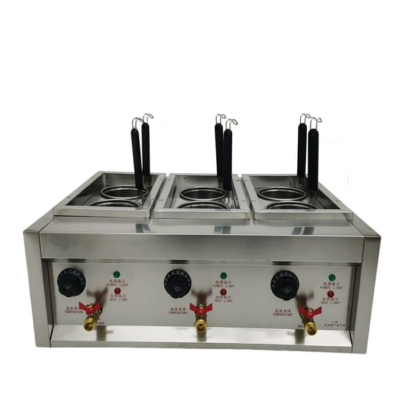 INTBUYING Electric 6 Hole Pasta Cooking Machine Noodles Fast Food Equipment with 6 Baskets