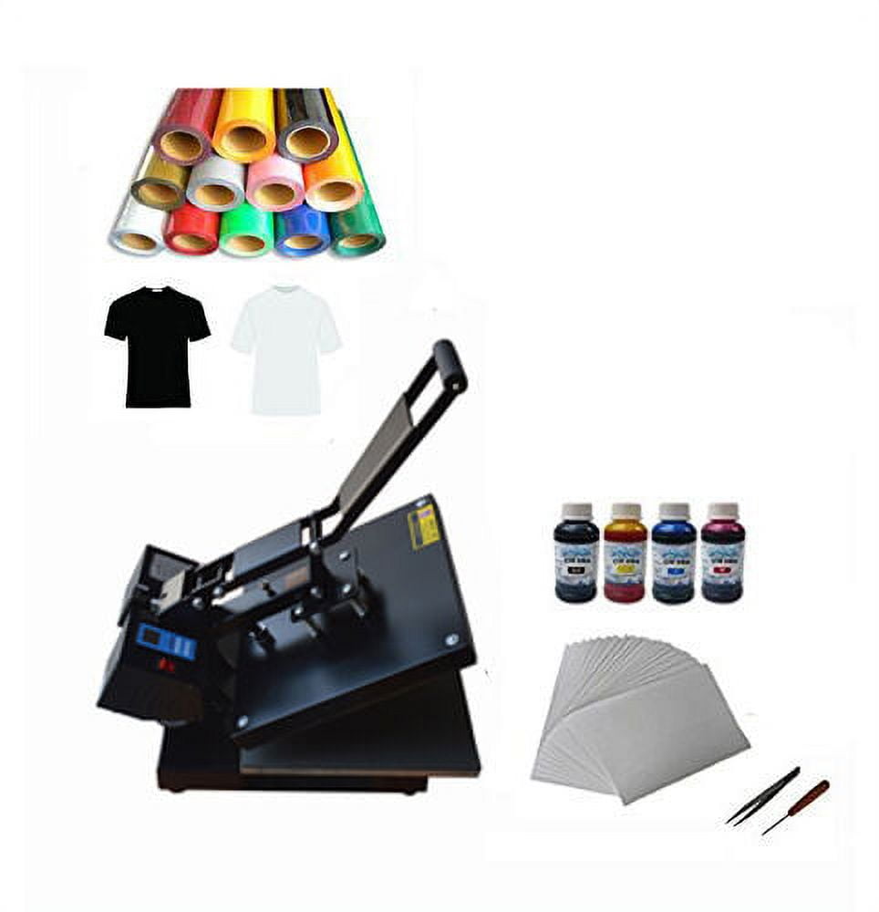 INTBUYING Electric Digital 15x15In Flat Heat Press Printer Vinyl Inks for T-shirt Hat Transfer Start-up Kit