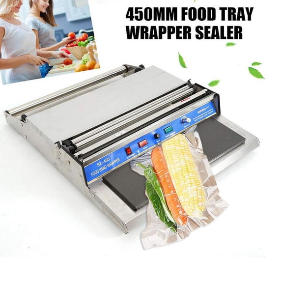 INTBUYING Film Wrapper Machine 450mm 17" Hand Countertop Film Sealer Stretcher Machine for Food Packaging