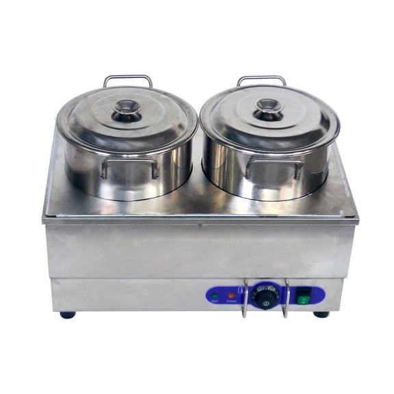 INTBUYING Food Warmer 2-Pan Round Buffet Food Soup Warmer Countertop Steam Table Stainless Steel