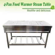 INTBUYING Food Warmer 4 Well Electric Steam Table Bain-Marie Buffet Server for Kitchen Restaurant Stainless Steel