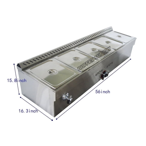 INTBUYING Food Warmer Propane Gas Food Soup Warmer Stove Commercial Canteen Buffet Steam Heater 5 Pan