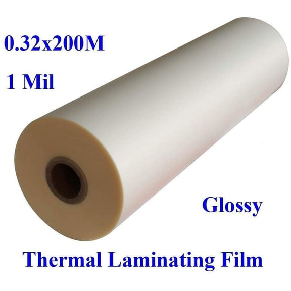 INTBUYING Glossy Thermal Laminating Film One Roll 12.5Inch x 656Ft (0.32x200M) UV Luster Hot Film BOPP