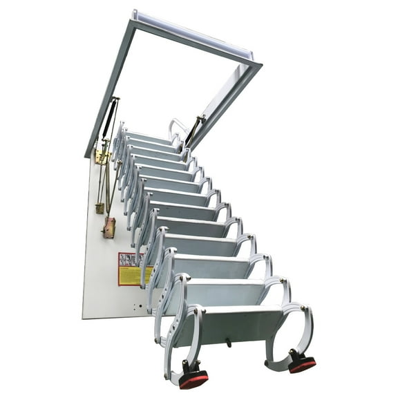 INTBUYING Hidden Telescopic Folding Ladder White 10.5ft/13Steps Carbon Steel 27.56x47.24in